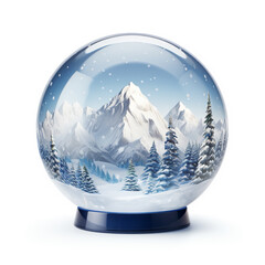 Fototapeta na wymiar Christmas snow ball with snowy mountain, AI Generative.