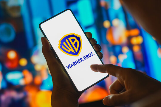 December 9, 2023, Brazil. In this photo illustration, the Warner Bros. Entertainment logo is displayed on a smartphone screen.