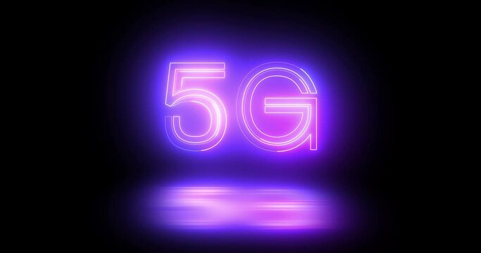 4K 5G neon background text moving animation on black background, concept of global networking and digital future with wireless broadband connections. Binary bg for cloud computing, coding, programming