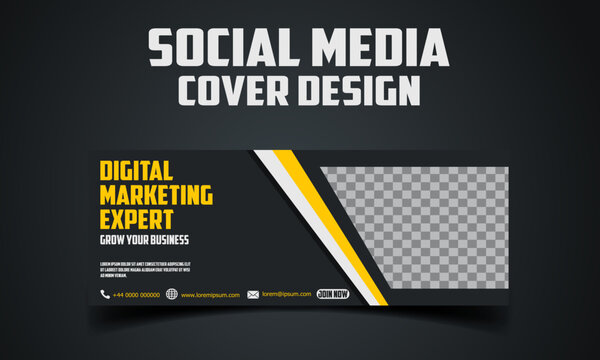 Black and yellow facebook cover social media post template. Creative business branding social media banner design template