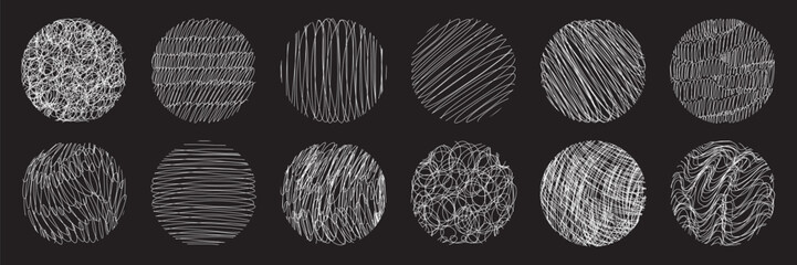 Hand drawn hatching line texture set. Crosshatch freehand stroke doodle shape. Pencil draw vector illustration.	
