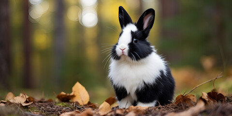  Cute Funny baby rabbit in Autumn leaves forest Funny Baby Rabbit Enjoying the Autumn Leaves Wonderland in the Forest A Heartwarming Scene of Nature's Playfulness AI Generative 