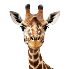 Giraffe face shot isolated on white or transparent background