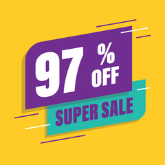 Ninety seven 97% percent purple and green sale tag vector