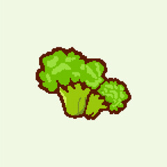 Broccoli pixel 8bit art vector illustration background.