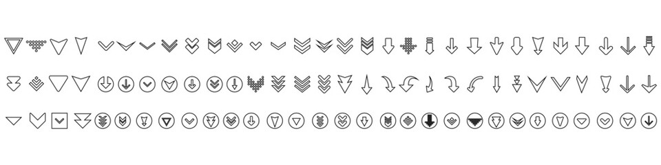 Down arrow vector icon set. scroll illustration sign collection.