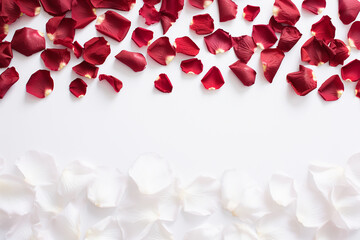 Beautiful red and white rose petals on white background generated.AI