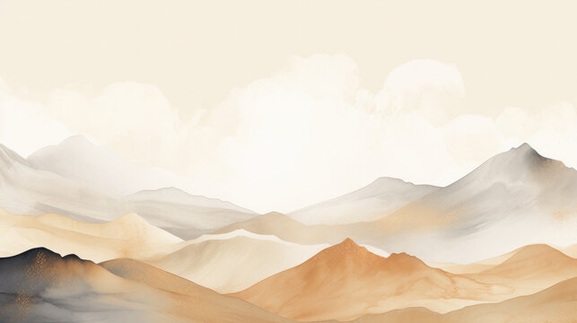 Serene desert landscape with soft dunes under a cloudy sky, rendered in pastel tones