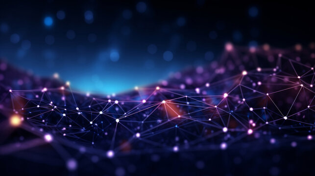 Network technology, interconnected nodes in the digital realm. Data transfer, communication and seamless connectivity for modern enterprises. Efficient, robust and secure tech infrastructure for busi