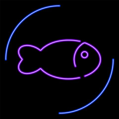 fish neon sign, modern glowing banner design, colorful modern design trends on black background. Vector illustration.