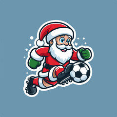 santa claus cartoon illustration of santa claus logo, santa claus playing with football logo, christmas sports, santaclaus playing, santaclaus vector logo	
