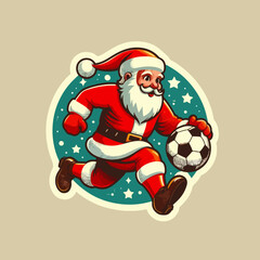 santa claus cartoon illustration of santa claus logo, santa claus playing with football logo, christmas sports, santaclaus playing, santaclaus vector logo	
