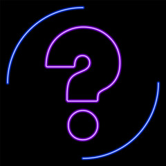 question mark neon sign, modern glowing banner design, colorful modern design trends on black background. Vector illustration.