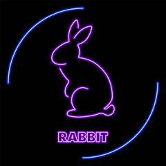 rabbit neon sign, modern glowing banner design, colorful modern design trends on black background. Vector illustration.