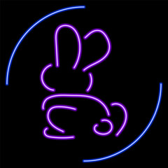 rabbit neon sign, modern glowing banner design, colorful modern design trends on black background. Vector illustration.