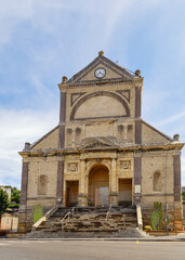 Fototapeta na wymiar Notre-Dame-des-Victoires Church under reconstruction in Trouville-sur-Mer, France.