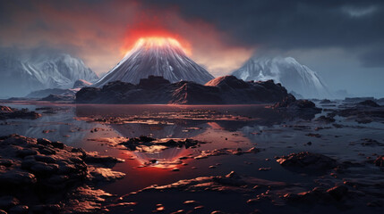 sunset over the volcano - obrazy, fototapety, plakaty
