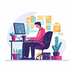 Fototapeta premium computer coding concept Flat vector illustration daily activities working AI Generated