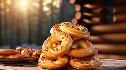 bagels with poppy seeds HD 8K wallpaper Stock Photographic Image  - obrazy, fototapety, plakaty