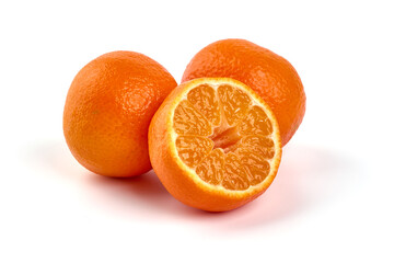 Ripe tangerine fruits, isolated on a white background.