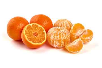Ripe tangerine fruits, isolated on a white background.