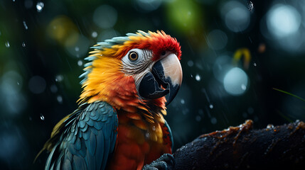 Pappagallo colorato ara nella foresta tropicale - obrazy, fototapety, plakaty