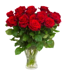 Schilderijen op glas bouquet of blossoming dark  red roses in vase © neirfy