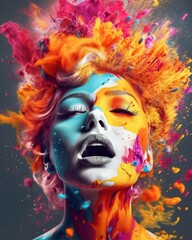 Vibrant Euphoria: Woman in a Burst of Colors