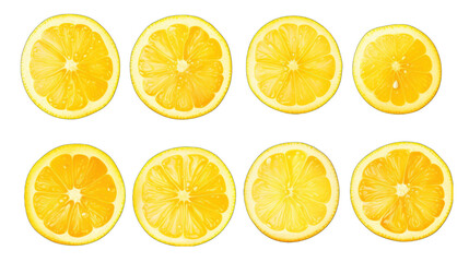 Set of Lemon Slices Isolated on Transparent or White Background, PNG