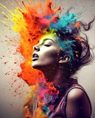 Dream in Colors: Female Profile Amidst Colorful Chaos