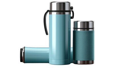 Thermal Flask and Portable Water Filter Set Isolated on Transparent or White Background, PNG