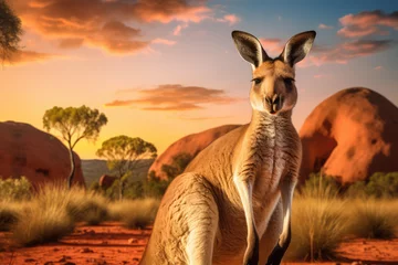 Deurstickers a kangaroo at sunset © Kien