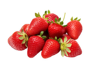 A white-background photo of a bunch of vibrant red strawberries. 