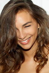 Beautiful woman face. Perfect toothy smile