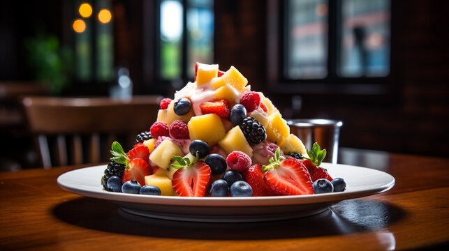 fruit salad in a glass bowl HD 8K wallpaper Stock Photographic Image 
