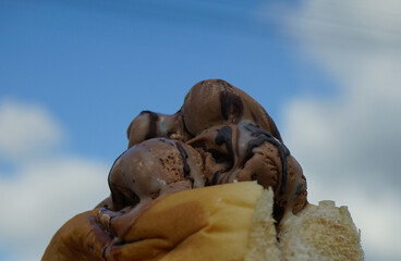 Chocolate ice cream and bread