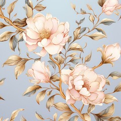 Peony flower pattern on elegant pastel background.