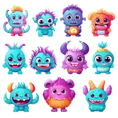 Fotobehang Set of cute monsters isolated on transparent background © Jessicaa