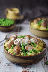 Swedish meatballs with mashed potato side dish - typical dish of Swedish cuisine