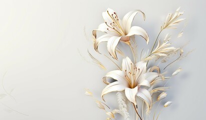 White lily branches on elegant pastel background. Wedding invitations, greeting cards, wallpaper, background, printing
