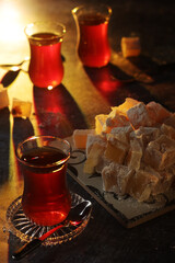 Traditional Turkish lokum with tea