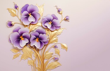 Pansy flower branches on elegant pastel background. Wedding invitations, greeting cards, wallpaper, background, printing, poster, social ads, banner