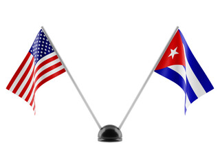 Stand with two national flags. Flags of Cuba and the USA. Isolated on a transparent background. 3d render