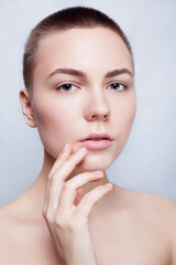 Obraz na płótnie Canvas Beautiful Face Young Woman Clean Fresh Skin close up