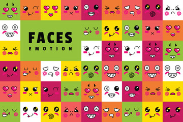 Simple flat design expressive emotion faces background design
