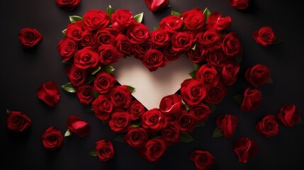 A heart-shaped envelope surrounded by red roses.