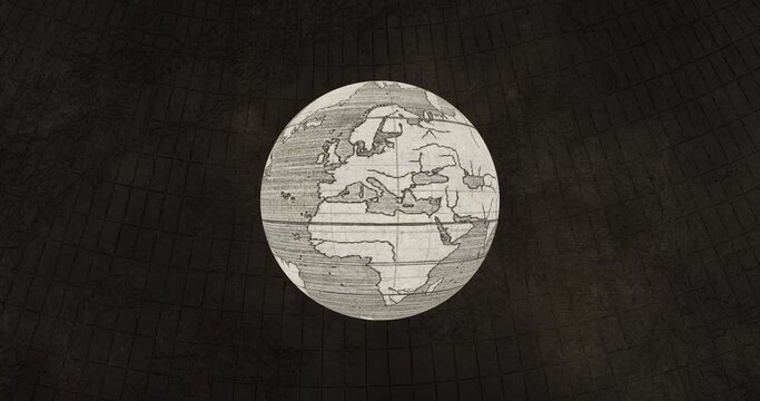 a vintage globe rotating on its axis with a background of vintage lines of longitude and latitude | 4k animation