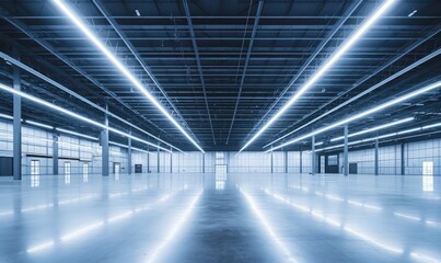 Bright Lights Illuminate Empty Warehouse
