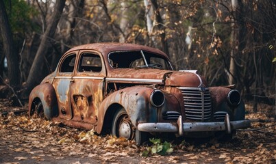 Abandoned Vintage Vehicle Amongst Enchanting Woods