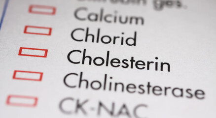 Viersen, Germany - May 9. 2023: Closeup of lab sheet for medical diagnostics cholesterol blood test
